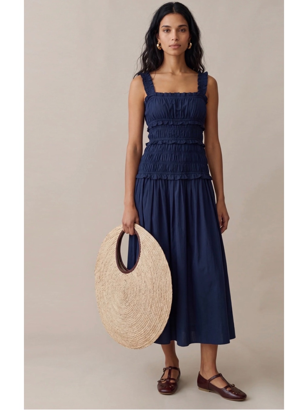 O.P.T By Few Moda Freya Cotton Dress Stretchy Ruching Size Small Navy